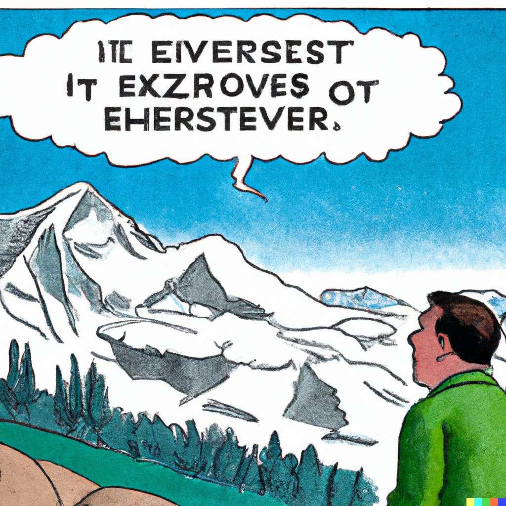 someone gazing at Mount Everest, classic comic strip